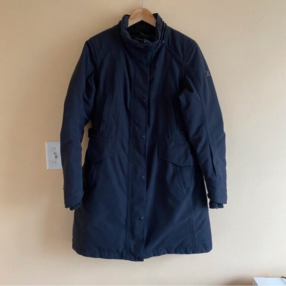 North Face Coat Woman Large Black Hyvent Down Filled Adjustable Pockets NO HOOD - Picture 2 of 16